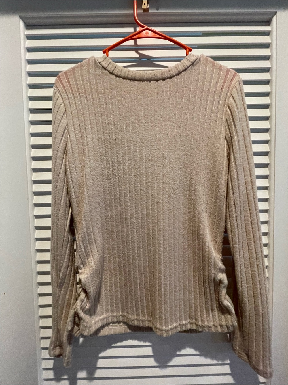 Ribbed Knit Long Sleeve Top in Light Beige